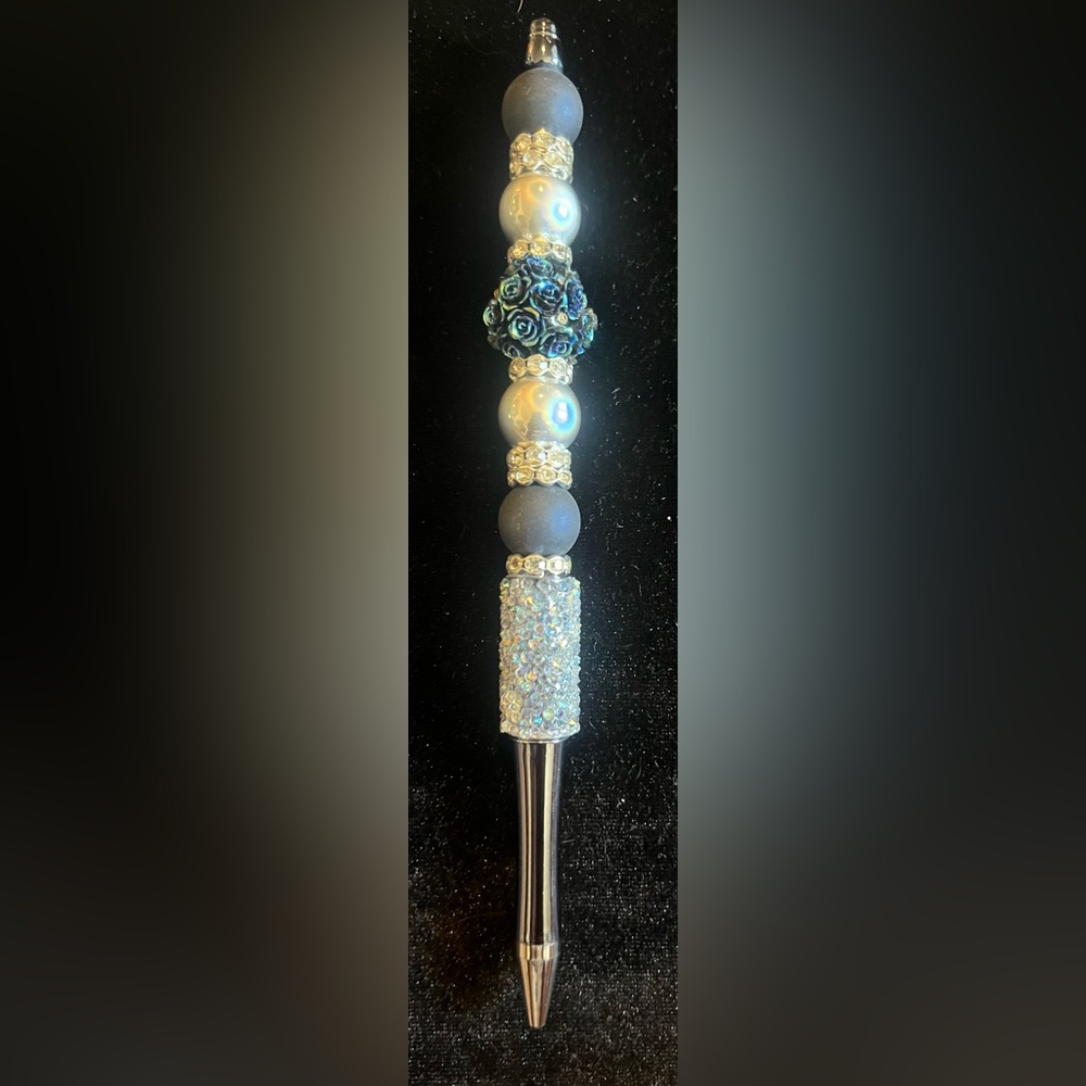 Elegant Blue and Silver Beaded Writting Pen